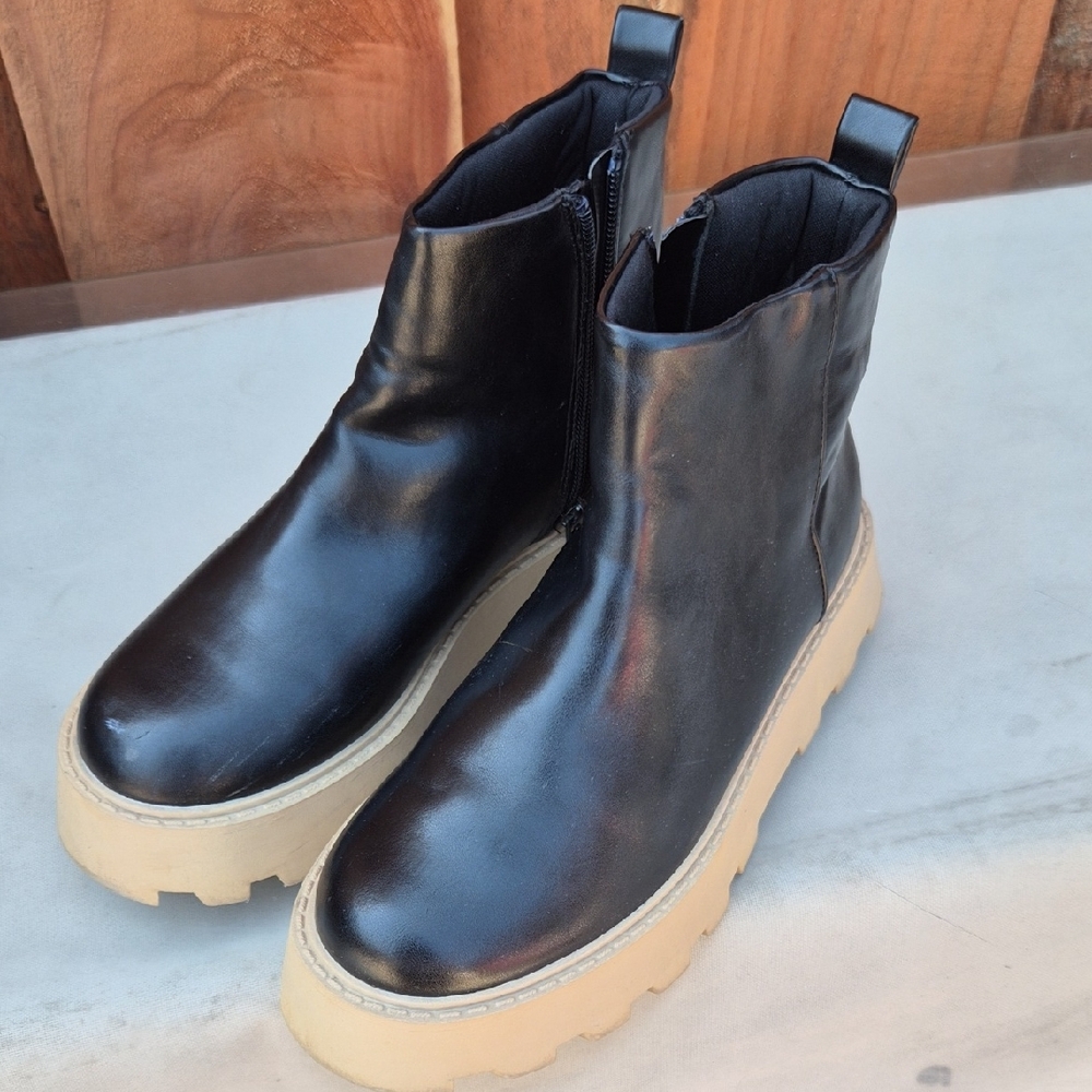 Zara Black Ankle Boots with Cream Sole
